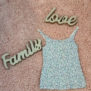 Multi-colored navy blue/teal flowered tank top or.